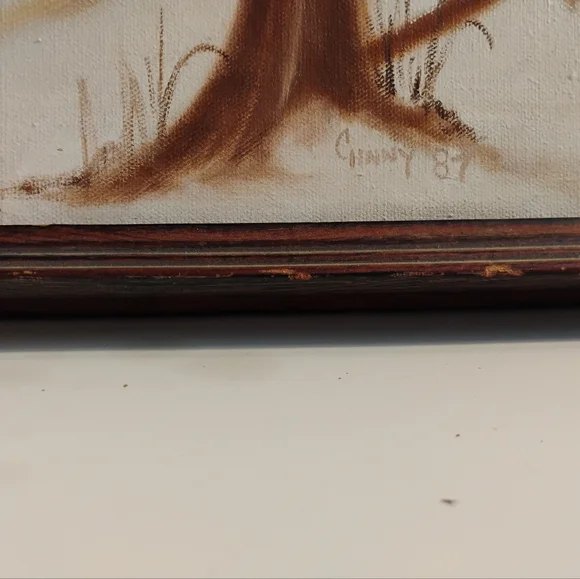 Rustic Winter Landscape Art with Brown Fence By Ginny Hamlin 1987 - Picture 11 of 14